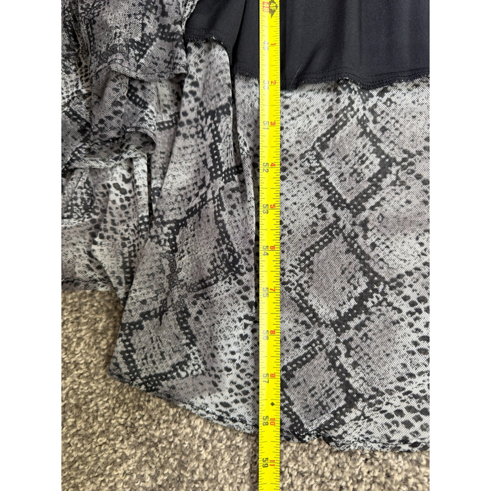 Betsey Johnson Snake Print Wrap Dress 16W Gray Black Hi Low Ruffle Hem Sheer - Picture 7 of 9